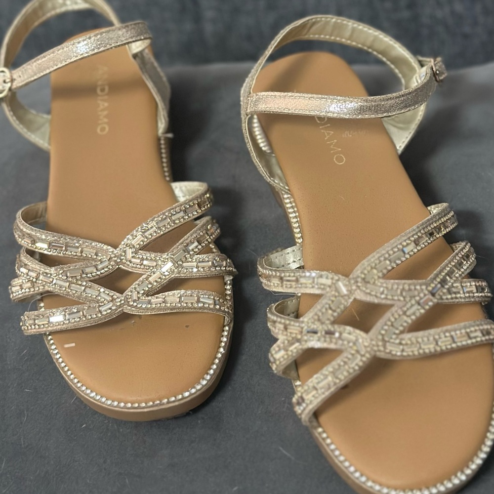 Andiamo Comfort & Style Gold Beaded Sandals 7W | Wide Width Dressy Summer Sandal